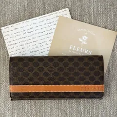 【美品】セリーヌ マカダム柄 長札入れ 札入れ レディース メンズ 長財布  折リ財布 ブラウン系 Celine Vintage Monogram Long Wallet Brown 22285