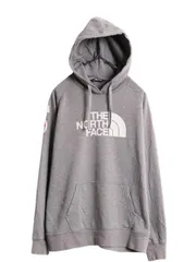 【お得なクーポン配布中!】 US企画 ノースフェイス プリント スウェット フード パーカー レディース M / The North Face プルオーバー トレーナー 限定 袖プリント 灰