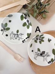再販☆ 鳥獣戯画＊北欧の森(グリーン) 丸皿２枚