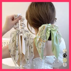【おしゃれ】 花柄 スカーフシュシュ春夏リボンヘアゴム 髪留め ゴージャス/ヘア小物フェミニン/ポニーテールヘア レディース おしゃれ フラワープリント おすすめ おしゃれ　人気 上品 2JUSHUI-002