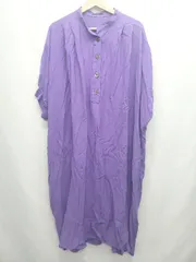 ◇ ⊂ OSMOSIS loaf ヘンリーネック フレンチスリーブ 膝下丈 ワンピース サイズＯＮＥ パープル系 レディース E  【1507100011800】