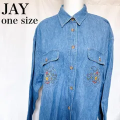 90s ジェイ デニムシャツ 花柄刺繍 長袖 ボタン ポケット付き ポケット付き tocco closet