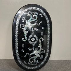 螺鈿細工　ローテーブル　伝統工芸　黒漆塗り　硝子板付き ⭐︎ 螺鈿細工 テーブル ブラック 黒 伝統工芸 レトロ 座敷机