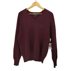 ポロバイラルフローレン Polo by RALPH LAUREN 90s ポニー刺繍 Vネック フリーダムスリーブ ラムズウール ニットセーター メンズ import：L 