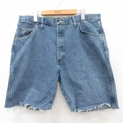 W38/古着 ラングラー ショート パンツ ショーツ メンズ コットン 紺 ネイビー デニム 25aug05 中古 ボトムス 短パン ショーパン ハーフ