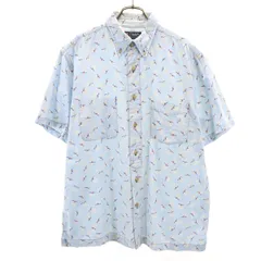 CHAPS RALPH LAUREN チャップスラルフローレン 総柄 半袖 ボタンダウンシャツ L ライトブルー メンズ 古着