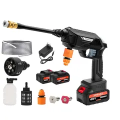 高圧洗浄機 コードレス 充電式 【強化アップグレード版 デジタル残量表示】 コードレス高圧洗浄機 洗車機 700W 家庭用 6-in-1ノズル 自吸式 10mホース バッテリー2個付き 約60分間連続使用時間 洗車機 強力噴射 軽量 ポータブル 水圧洗浄機 0