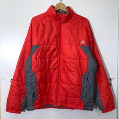 adidas/アディダス climaproof ソフトジャケット ライトダウン中綿 リブ袖 カラー切替し ロゴプリント CHINA製 メンズ M ディ―プオレンジ/グレー