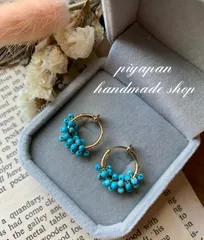 小粒ターコイズのつぶつぶフープイヤリング✨　k16gp