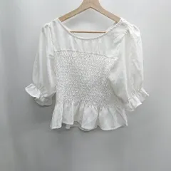 ◇ ⊂Φ mily bilet ミウィビレット 2way シャーリングフリルブラウス 半袖 ブラウス サイズM ホワイト レディース E  【1410290066089】