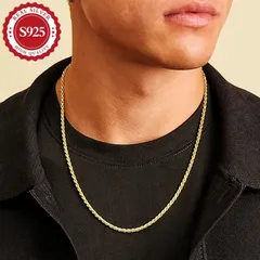 ネックレス 24K 金メッキ S925 スターリングシルバー クラシック ラグジュアリー ツイストチェーン 幅4mm 男性 女性 記念日 ジュエリーギフト ストリート おしゃれ メンズアクセサリー  お揃い カップル ゴールド