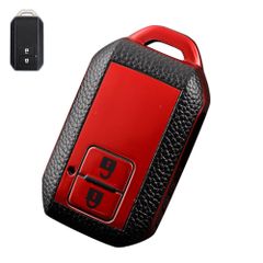 新品 [LETINGFAR] キーケース スズキ用 スマートキーケース キーカバー 柔らかい TPU素材 革柄 2ボタン スズキ専用設計 新型スペーシアカスタム 新型ワゴンR 新型ワゴンRスティングレー 等に適用キーケース (レッド)