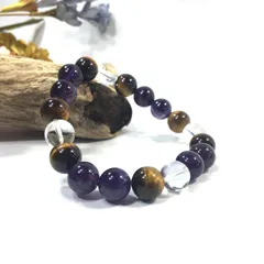 水晶×タイガーアイ×アメジスト パワーストーン ブレスレット 10mm 天然石 メンズ・レディース 男性・女性 数珠ブレス 開運  [3]