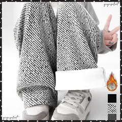ワイドパンツ レディース イージーパンツ ハイウエストストレートパンツ 裏起毛ノーマル2タイプ ウエストゴム リラックスパンツ 着やせ 斜めストライプロングパンツ 体型カバー長ズボン 裏起毛パンツ韓国風 脚長見せ パンツ黒