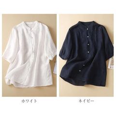 for/c フォーシーリネンライクブラウス 半袖2枚 ピンク ネイビー