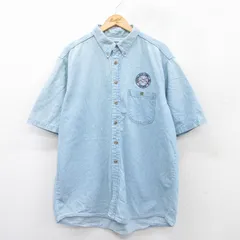XL/古着 半袖 シャツ メンズ 00s ライフル 大きいサイズ ロング丈 コットン ボタンダウン 薄紺 ネイビー デニム 25aug21 中古 トップス