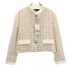未使用 ZARA ザラ ツイードジャケット M アイボリー レディース 古着