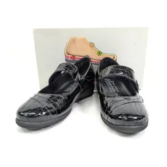 良品！mobils モビルス フラットシューズ エルゴノミック ベルクロ 24.5cm クロコダイル風 フラワー レザー シューズ