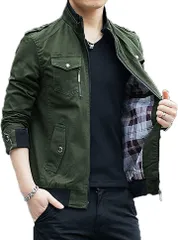 Ys factory Y's 裏起毛 ミリタリージャケット メンズ トレンチコート ジャンパー ボア アウター 綿 冬 秋 春 薄手 厚手 防風 日本Sサイズ相当(グリーン／薄手,  S)