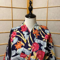 浴衣　身丈163cm　綿　ネイビー　ピンク　黄色　花柄　レディース　モダン　洗える浴衣