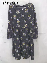 ◇ NATURAL BEAUTY BASIC 花柄 フラワー 長袖 膝丈 ワンピース サイズM ブラック マルチ レディース 【中古】 【1102090020070】