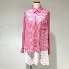RM-B025 コムデギャルソン コムデギャルソン COMME des GARCONS COMME des GARCONS エステルジョーゼット ドットプリント 2枚重ねロングブラウス ピンク×赤 XSサイズ 2024年S/S