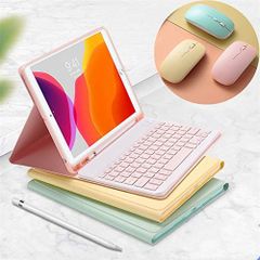 【送料無料】 iPadMini4/Mini5_ピンク ワイヤレスマウス付き iPad Mini 5 mini 4 キーボードケース かわいい キャンディーカラー
