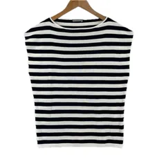 美品 theory luxe セオリーリュクス ボーダー 春夏 SS ノースリーブTシャツ コットン ホワイト レディース 38 ノースリーブカットソー【古着】【中古】【送料無料】