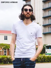 EMPORIO ARMANI (エンポリオアルマーニ) ワンポイント Vネック 半袖 アンダーTシャツ EAU110810CC729 ブランド メンズ 男性 トップス (ホワイト)