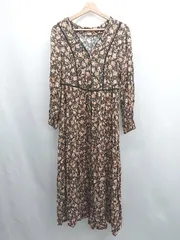 ◇ ⊇ アーバンリサーチ 花柄 総柄 Vネック レトロ 長袖 ロング ワンピース サイズ表記なし ブラック系 レディース E  【1507160026578】