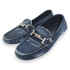 美品】TOD'S トッズ ローファー ダブルT クロコ型押し ネイビー 金具