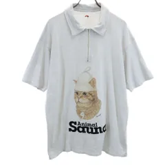 フリークスストア プリント 半袖 ハーフジップ ポロシャツ L グレー系 FREAK'S STORE 刺繍 メンズ