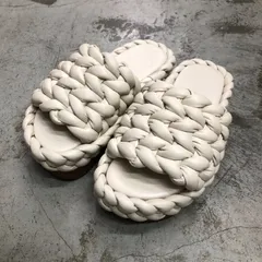 参考上代133100円 Chloe Sandalo ciabattina suola alta 厚底 レザー 編み込み サンダル フラットミュール クロエ ホワイト 36 92097A1