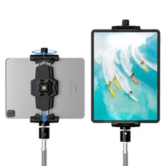 【次回入荷予定無し】4、Galaxy Tab、Surface 3 Mini Pro Pro 12.9、Air 8、セルフィースティック(5.3-10.6インチ)に適合 iPadと携帯電話の三脚マウントアダプター、ボールヘッド付き、三脚用ホルダー、360度回転可