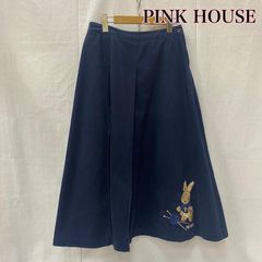 PINK HOUSE ピンクハウス スカート ロングスカート 毛糸玉 うさぎ刺繍 プリーツマキシ丈スカート ネイビー P013WFS09