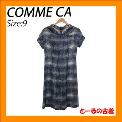 COMME CA コムサ ワンピース ひざ丈 半袖 フレア レディース ネイビー ブルー 紺 青 チェック 9 日本製
