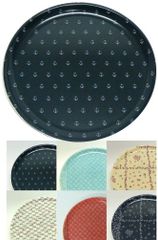 日本製ファブリック ラウンドトレイ/丸いお盆/丸いトレイ/新生活/キッチン雑貨【生地使用トレイ】【コットン生地挟みトレイ】国内製造/花柄トレイ/イカリ柄/アンカー柄/マリン柄/ねこ柄トレイ