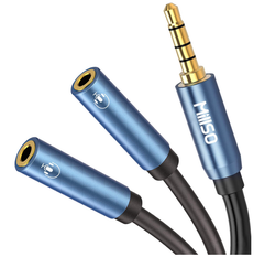 2分配ケーブル MillSO 4極 分岐 イヤホンジャック 二股 ボイスチャット 音楽シャア 3.5mm オーディオ分配ケーブル (4極メスx2-4極オス) ステレオミニプラグ 分配 金メッキ 高耐久 イヤホン分配器 ヘッドホン 延長 30cm