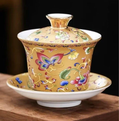 高級宮廷琺琅彩☆花開盛世の蓋碗☆茶器☆箱付き