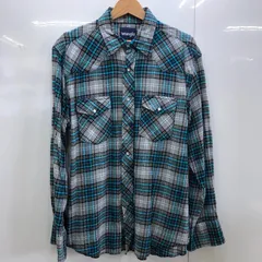 90's Wrangler/ラングラー 90年代 vintage ヴィンテージ ウエスタンシャツ ネルシャツ 長袖 シャツ ボタンダウン BANGLADESH製 メンズ L グレー/ブルー