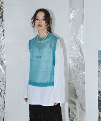 夢展望公式 [新品未使用] モヘアタッチシアーベスト [ブルー] 他カラー別ページ有 bohmal ニットトップス ニットベスト・ジレ（ノースリーブ） 535787-03