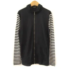 コムサメン COMME CA MEN パーカー ジップアップ ボーダー リネン M 紺 ネイビーのサムネイル