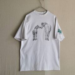 USA製 90s Vintage Tシャツ / L コットン ホワイト プリント イラスト 動物 馬 半袖 ビンテージ T4-06144-9390