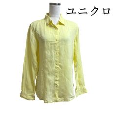 ユニクロ　レディース　リネンブラウス　リネンシャツ　長袖　レギュラーカラーシャツ　イエロー　無地　Ｍ