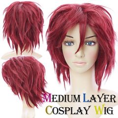 ミディアムレイヤーウィッグ ワインレッド (コスプレウィッグ ショート 男装 紫 パープル)