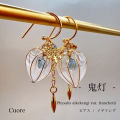 鬼灯   フープピアス(各種金具変更有) 雪景色 ウェディング ブライダル 透明感 卒業式 入学式 卒園式 普段使い お呼ばれ ディップアート アメリカンフラワー ワイヤー 秋