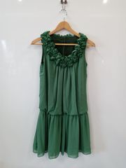 b165●AIMER●エメ●シフォン●フリル●ノースリーブ●ギャザー●ワンピース●size9●緑●日本製