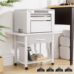 新品 イロドリモク プリンター台 キャスター付き プリンターラック 引き出し付き デスク下 収納 2段 コピー機置き台 耐荷重40kg 幅56cm×奥行38cm×高さ40cm オフィス ホーム 360度回転 頑丈 組立簡単 (ホワイト)