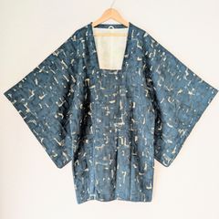 Japanese Haori dress Michiyuki coat Abstract pattern Silk Kimono Jacket 長羽織 羽織 正絹 道行コート 青系 抽象柄 暈し 一点物 大正浪漫 和洋折衷