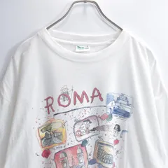 90s〜 TRADITION Italian Fashion トラディションイタリアンファッション アート イラスト Tシャツ スーベニア ローマ ヨーロッパ 古着 ヴィンテージ ビンテージ ホワイト メンズ L〜相当
